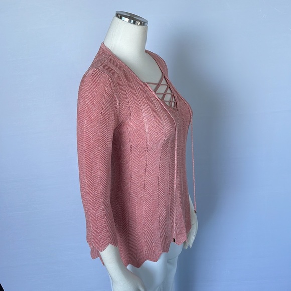 WHBM Salmon Pink Shimmer Knit Top X Small - Picture 8 of 13